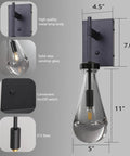 Diagram of Black Raindrop Glass Wall Sconce With On Off Switch Sleek Modern Vanity Light Fixture, dimensions, and components highlighted.