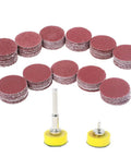 110 Piece 1 Inch Sanding Disc Set With Shank And Backing Pads 40 To 600 Grit Hook And Loop Abrasive Kit displayed in stacks with shanks