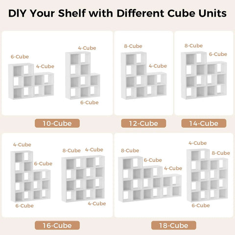 Display of 8 Cube Storage Organizer Stackable Modular Shelf for Living Room and Office fits 11 by 11 inch bins