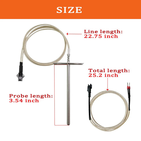 RTD Temperature Probe Sensor For Wood Pellet Grills 700 And 820 Series High Temperature Meat Probe Replacement Plug And Play Durable Sensor For Precise Even Cooking And Consistent Grilling, 3.54-inch probe, 22.75-inch line