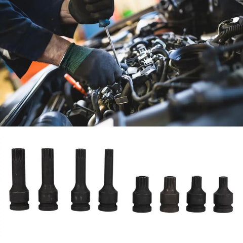 8 Piece 12 Point Socket Wrench Set Built Tough With Solid Cr Mo Steel, 1/2 Inch Drive Auto Repair Kit for engine work.