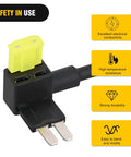 10 Pack Micro 2 Fuse Tap 12V Car Add A Circuit ATR Blade Adapter with yellow 20A fuse, features displayed
