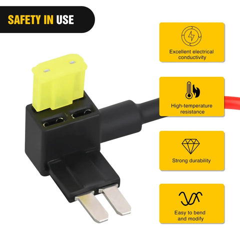 10 Pack Micro 2 Fuse Tap 12V Car Add A Circuit ATR Blade Adapter with yellow 20A fuse, features displayed