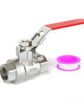 Heavy Duty One Half Inch FNPT Three Piece Ball Valve In 304 Stainless Steel With Red Handle For Industrial Piping and tape