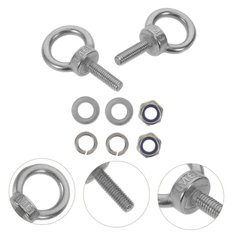 Heavy Duty M6x20 Stainless Steel Eye Bolts With Closed Ring For Hanging, Concrete Anchors And Lifting, Suspension, Rope Or Chain Mounts Built To Resist Corrosion In Tough Environments, Ideal For Workshop, Garage Or Construction Sites. M6 washers and nuts included.