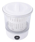 Cordless Portable Washing Machine With 3L Tank Led Touch Screen Plus 6000Mah Battery For Travel Camping And Road Trips Smooth On The Go Laundry Cleanup No Sweat Design top view of a compact white washing tumbler with a clear base.
