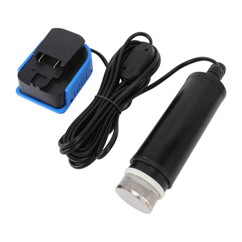 Solid Workhorse 18V Battery Powered Portable Utility Water Transfer Pump with battery pack and cord.