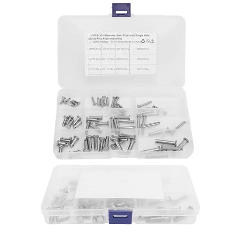 T Shape Stainless Steel Clevis Pins Set In 12 Sizes With Single Hole Flat Head M3 M4 M5 Assortment Kit for Cars and Workshops, 60 pcs box