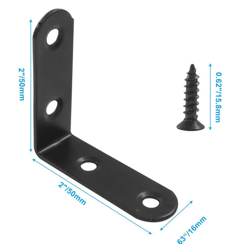 Heavy Duty 10 Pack L Brackets For Furniture Assembly Right Angle Corner Supports 2X2 Inch Black Coated Steel with screw