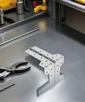Two Pack Foldable Metal Flight Case Hinges L Shaped Heavy Duty Lid Support Brackets on workbench with tools