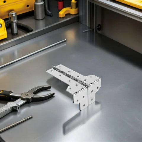 Heavy Duty Beefed-Up L Shaped Metal Flight Case Corner Hinges Dual Function Edge Reinforcement and Foldable Lid Support