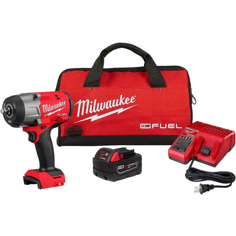 Half Inch High Torque Cordless Impact Wrench Kit With Friction Ring Brushless Workhorse Professional Grade 18 Volt Battery and All Day Carry Bag.