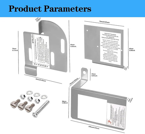 Dimensions of Interlock Generator Kit components for Homeline Panels with mounting hardware and bracket details