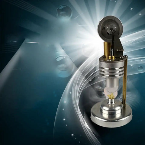 Stirling Engine Kit With Metal Piston And Cool Cylinder, Quartz Heating Tube, Micro Vertical Model, Ready-To-Operate Setup For Hands-On STEM Fun, Durable Metal Build, Includes Alcohol Lamp For Quick Start Learning, vertical metal engine with burner
