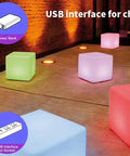 Image shows glowing 16 Inch LED Cube Light With Detachable Charging Cordless Setup, Remote Control Side Table options for outdoor garden decor.