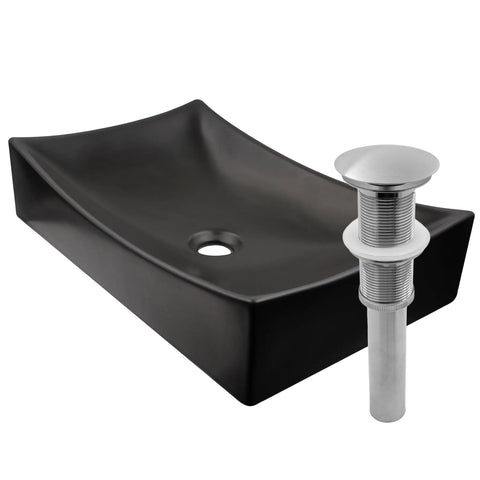 Dope Matte Black Porcelain Vessel Sink No Overflow For Above Counter Mount With Easy Clean Scratch Resistant Non Porous Surface