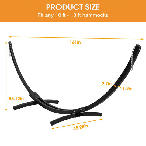 Diagram showing dimensions of Beefed Up 13.5 Ft Steel Arc Hammock Stand With Carabiner And Chain, highlighting length and width