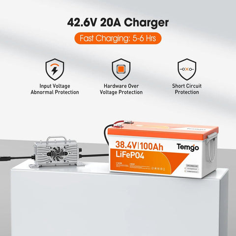 42.6V 20A Charger and 38.4V 100Ah LiFePO4 battery from 36V 38.4V Compatible LiFePO4 Golf Cart Battery Upgrade Kit With Charger