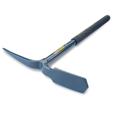 Geo Paleo Rock Pick 25 Inch USA Made Geologist Tool with all steel construction and vinyl cushion grip, angled view on white background
