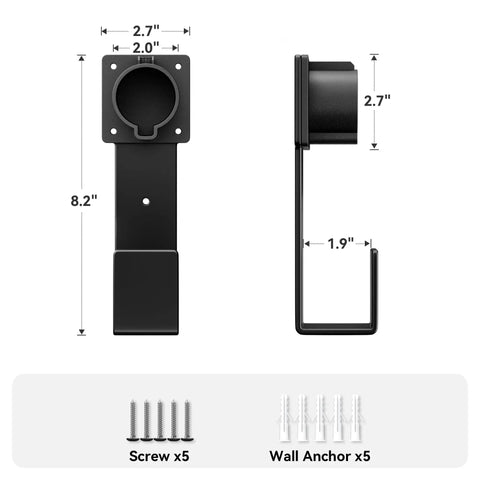 Heavy Duty Stainless Steel EV Charger Holder For J1772 Connectors wall mount, 8.2 inch tall, for cable organization.