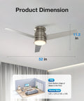 52 Inch Flush Mount Ceiling Fan With Lights And Remote Control, Brushed Nickel Finish, 3 Blade Design in modern room setting