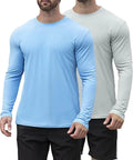Two Pack Men's UPF Fifty Plus Dope Rash Guard Long Sleeve Swim Shirts With Quick Dry Tech For Surfing Swimming And Fishing UV Sun Protection Blue Grey Large
