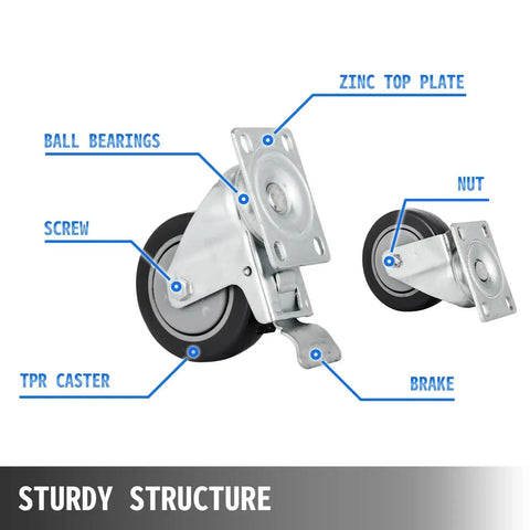 Heavy Duty Polyurethane Caster Wheels 20 Pack Swivel Stem Casters Built Tough For Daily Hauls With Drop In Replacement and High Load Capacity For Warehouse Carts And Workstations showing components like ball bearings and TPR caster.