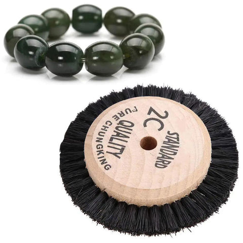 Built Like a Tank Heavy Duty Jewelry Polishing Buffing Wheel With Durable Bristle Hair Brush for Bench Grinder setup with jade bracelet.