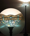 Sea Blue Tiffany Dragonfly Floor Lamp With 71 Inch Pole Torchiere And 12 Inch Shade Stained Glass Uplight For Your Bedroom