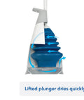 Top Shelf Toilet Plunger With No Drip Carrying Caddy and Suction Lock Seal that Kicks Gnarly Drain Clogs Swift, showing drying process.