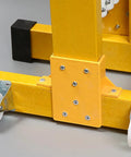Close-up of roller casters on Straight Up Reliable Adjustable Retractable Accordion Safety Gate For Driveways And Pets.