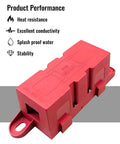 Beefy 500 Amp M8 Bolt On Fuse Holder With Heavy Duty Circuit Protection For Rough Automotive And Industrial Wiring Upgrades. Red, compact design for durability.