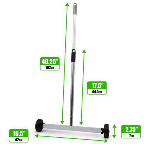 Magnetic Pickup Sweeper With Extendable Chrome Handle From 23 To 40 Inches 17 Inch Wide For Fast Cleanup Of Nails Screws