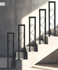 Tough As Nails U Shaped Stair Handrail For Indoor Outdoor Steps Built With Heavy Duty Stainless Steel And Wrought Iron Super Smooth Black Finish Surefoot Grip Safety Rail For Balcony Walkway on concrete steps featuring decorative designs.