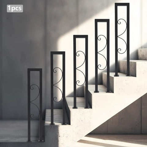 Tough As Nails U Shaped Stair Handrail For Indoor Outdoor Steps Built With Heavy Duty Stainless Steel And Wrought Iron Super Smooth Black Finish Surefoot Grip Safety Rail For Balcony Walkway on concrete steps featuring decorative designs.