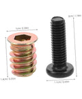 Solid Furniture Fastening Kits With Heavy Duty Metal Threaded Inserts For Wood Builds: metal threaded inserts and screws, 50 pack parts displayed.