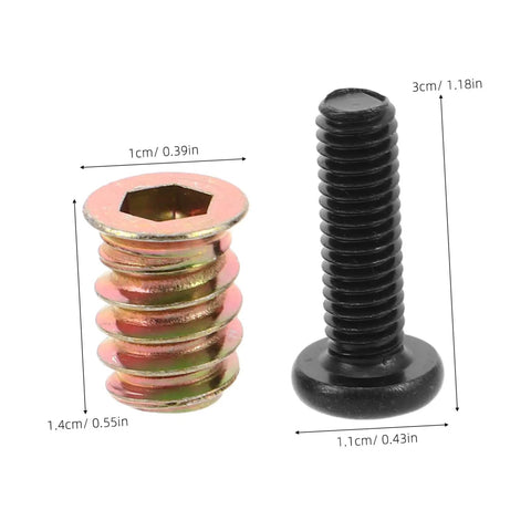 Solid Furniture Fastening Kits With Heavy Duty Metal Threaded Inserts For Wood Builds: metal threaded inserts and screws, 50 pack parts displayed.