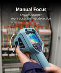 TK6 Thermal Imaging Camera With 384x288 IR Resolution in use during electrical inspection, showing manual focus feature.