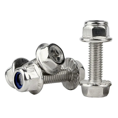 M6 Cross Flange Bolts Kit With Serrated Washers That Grip And Anti Loosening Nuts 304 Stainless Steel M6x30 close-up view