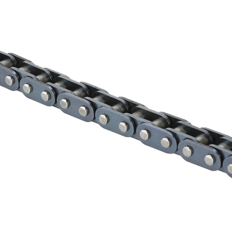 Close-up of Beefed Up T8F 116 Link Chain for 43cc 47cc 49cc scooters and bikes, metal construction showing chain links.