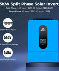 Real Deal Heavy Duty 6500 Watt 48 Volt Solar Inverter Featuring Built In Dual MPPT Controllers And 140 Amp Battery Charger with blue design
