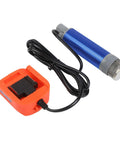 Cordless Fuel Transfer Pump 18V with charger and cable, heavy-duty aluminum build for diesel oil transfer, compact design.