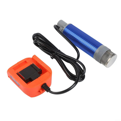 Cordless Fuel Transfer Pump 18V with charger and cable, heavy-duty aluminum build for diesel oil transfer, compact design.