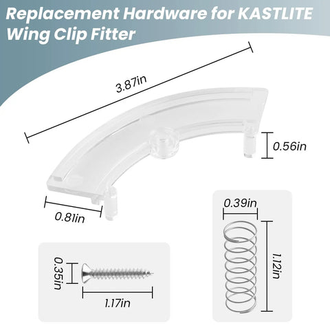 Spring Wing Clamp Hardware Kit For Post Top Replacement with measurements for screws and springs shown.