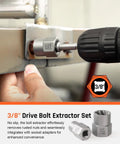 Cordless drill using 39 Piece Bolt Extractor Kit With Left Hand Drill Bits And Multi Spline Extractors to remove rusted bolt