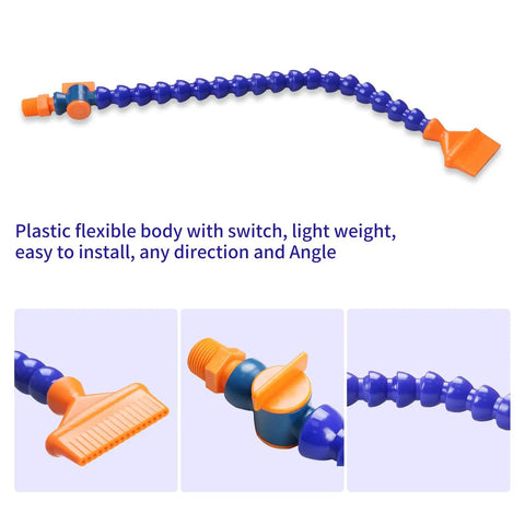 One Quarter Inch Threaded Flexible Cutting Fluid And Water Cooling Hose With Adjustable Stability Angle And Flat Nozzle Switch