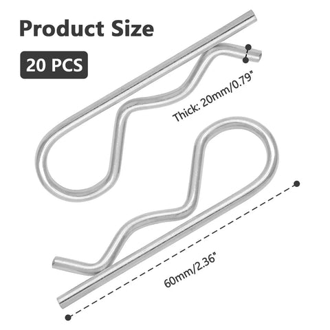 20 Pack R Clips Hitch Pins For Trailers Stainless Steel M3 By 60mm Retaining Cotter Pins Spring Clips for Tractor Use