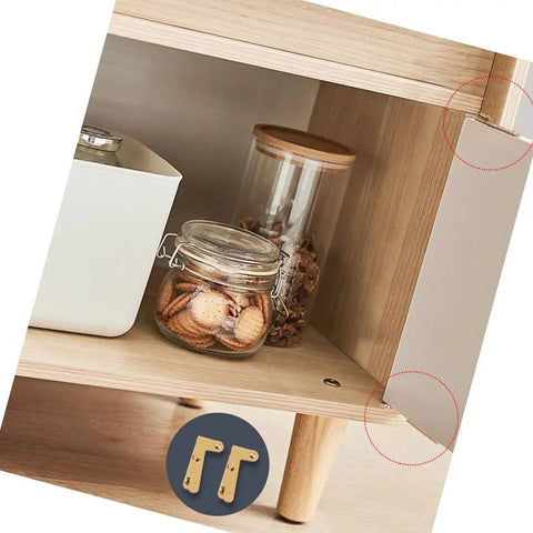 Hidden Brass Gold L Shaped Pivot Hinge 2 Pack used in a wood cabinet for concealed door rotation