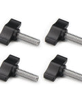 Straight Up Tough Four Pack 1/4x3/4 Inch Thumb Screws With Smooth Turning Matte Black Aluminum Knobs and Dead Serious Rust Proof Stainless Steel Threads.