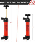 All Purpose Siphon Pump Fluid Transfer Kit with measurements showing ABS build, compact, lightweight design